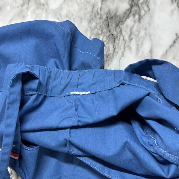 Vintage Bryan Baby Boy Blue Overall Romper Red White Stripe USA made 12-18 Mo - Picture 6 of 6